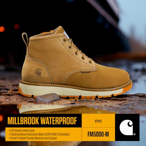 Image of Carhartt Men's Millbrook WP 5 inch Wedge Boot | Work Boots for Men, Slip & Electrical Hazard Resistant, Breathable Membrane, Lightweight EVA Midsole, 5 inch Shaft