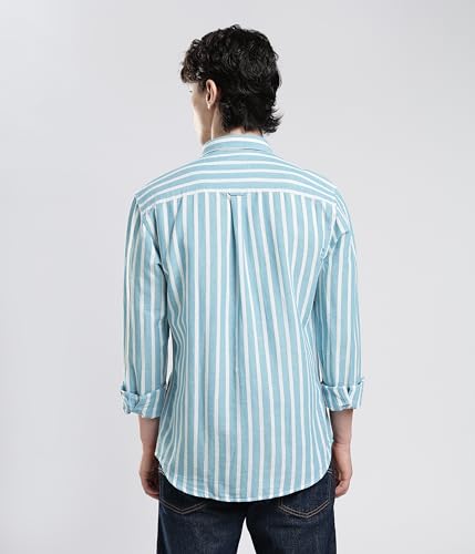 Image of TURMS Men's Casual Striped Linen Shirt | Water Repellent | Anti Stain Anti Odor | Kansas Linen | Concealed Button Down Collar | Full Sleeves