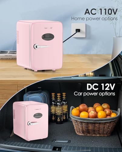 Image of CUTIEWORLD Skincare Fridge - 4L Makeup Fridge for Refrigerating Makeup, Skincare and Food, Mini Fridge for Bedroom, Office and Car, Cooler and Warmer, Beverage Cooler, Leather Pink