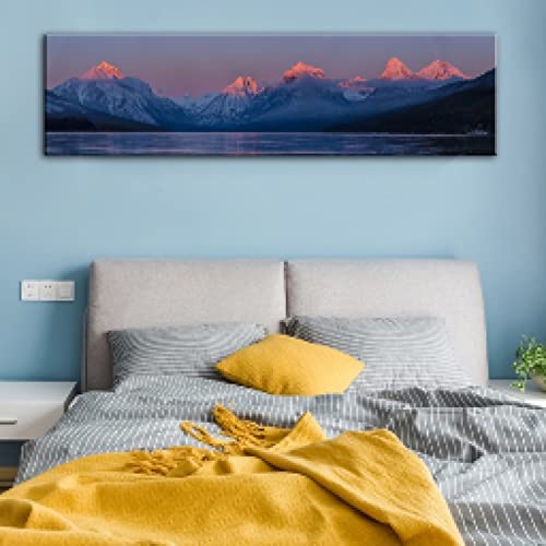 Tableau paysage de montagne au coucher de soleil pour décoration de salon moderne 60x210cm