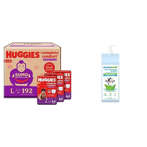 Image of Huggies Wonder Pants Diapers Sumo Pack, Large (192 Count) & Mamaearth Milky Soft Shampoo with Oats, Milk and Calendula for Babies (400 ml)