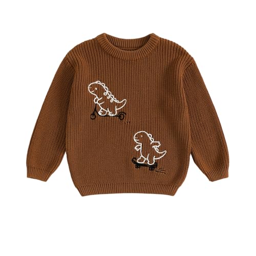 WZTYYDS Toddler Kids Baby Boy Fall Sweater Clothes 2T 3T 4T Loose Fit Dinosaur Ribbed Long Sleeve Knitted Winter Tops (C-Brown, 3-4 Years)