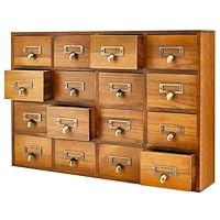 Flexzion Apothekerschrank mit Schubladen, 16 Vintage-Apotheker-Schubladen, Schreibtisch-Organizer für Zuhause und Büro, Holz-Tischplatte, Bibliothekskarten, Katalogschrank, Aufbewahrung für Schmuck