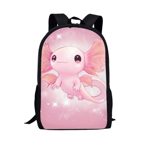 Middle School Backpack Axolotls Backpack 17Inch Teens Laptop Backpack with Mesh Side Pocket,Lightweight Sport Bag Travel Bag for Girls