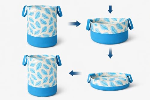 Image of UNICRAFT Leaf Design Laundry Bag 45L | Foldable Fabric Laundry Basket with Handles | Printed Storage Organizer for Clothes, Toys & Home Use (Maroon & Blue, Pack of 2)