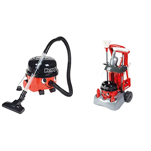 Image of Casdon Henry Vacuum Cleaner. Toy Vacuum Cleaner For Children Aged 3+. Looks And Works Just Like The Real Thing Single & Henry Deluxe Cleaning Trolley | Realistic Toy Cleaning Trolley