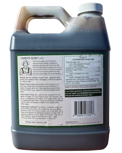 Farmer's Secret Palm Tree Booster Fertilizer - Super Concentrated 4-15-12 Formula - Formulated for All Types of Palm Trees at All Life Stages - Outdoor and Indoor/Container Trees (32oz)