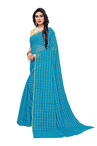Image of AKHILAM Women's Chanderi Linen Saree with Blouse Piece