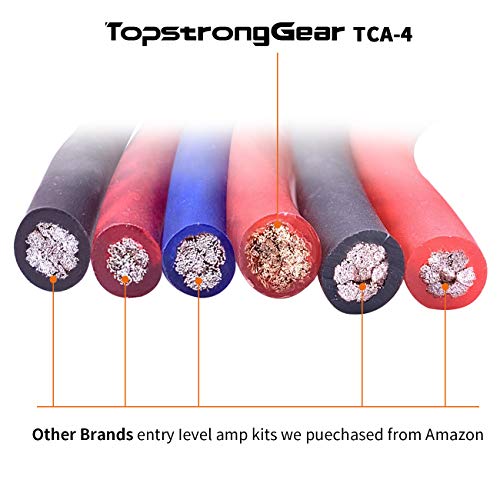 TOPSTRONGGEAR 4ga Amp Kit - 4 Gauge AWG Amplifier Wiring Kit for Car Subwoofers Speakers Audio System, Complete Amp Installation Kit with 20ft Power Ground Cable, RCA Cables, Fuse Holder, Speaker Wire