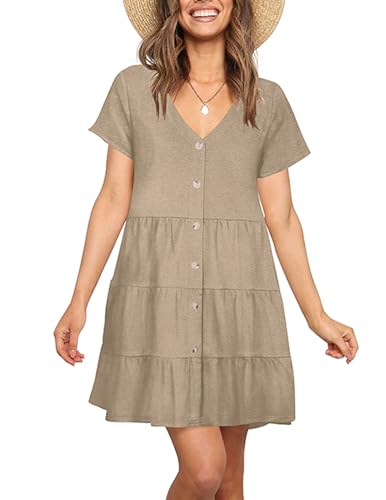 Image of Nova In Sky Women's Summer Dresses 2026 Short Sleeve V-Neck Casual Loose Swing Button Down Casual T Shirt Dresses