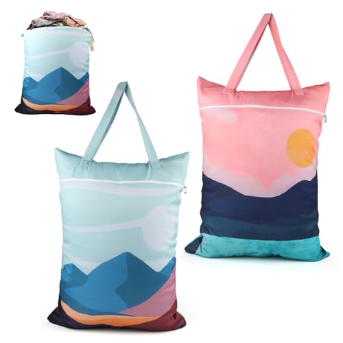 Arvoni 2 Stück Wäschesack Groß mit Griff, 46×58cm Wäschebeutel Reise Wasserdicht für Nass und trocken, Wäschebeutel für Fitnessstudio, Kleidung, Wäsche, Yoga, Nasse Kleidung