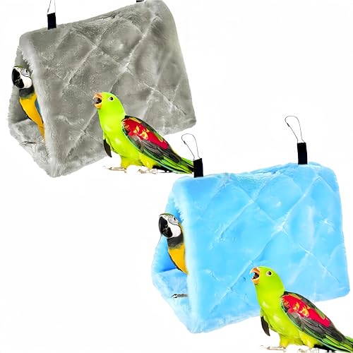 Magnoloran 2 Pack Warm Bird Nest House Bed Hanging Hammock Sleeping Bed Plush Hanging Snuggle Cave Happy Hut for Pet Parrot Parakeet Cockatiel Conure Cockatoo African Grey Macaw(Blue&Grey)