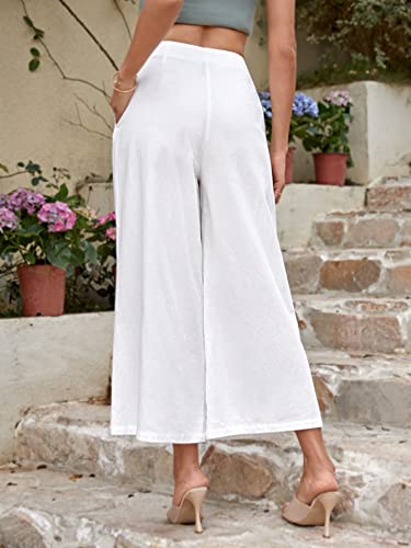 DANCOLOR Button Fly Slant Pocket Wide Leg Pants Casual Comfy High Waist for Women Waisted Business Work Loose Summer2