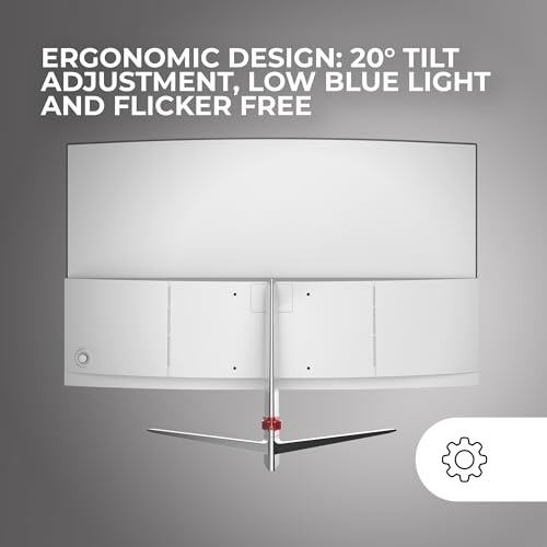 MV-27C, Monitor Gaming Curvo 27” FHD 1080p 200Hz, HDR10 1ms, FreeSync e G-Sync, Monitor PC Senza Cornice, Angolo 20°, Low Blue Light e Flicker-Free, HDMI + DisplayPort + Jack 3.5mm, Bianco - Monitor - Immagine 3