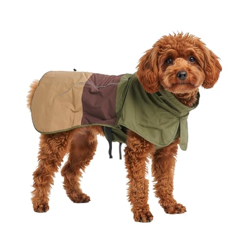 Spark Paws Hunderegenmantel, wasserdichte Winddichte Regenjacke, für kleine, mittlere, große und extra große Hunde, reflektierend, atmungsaktiv, mit vollständigem Körperschutz - Green Brown Tan - M