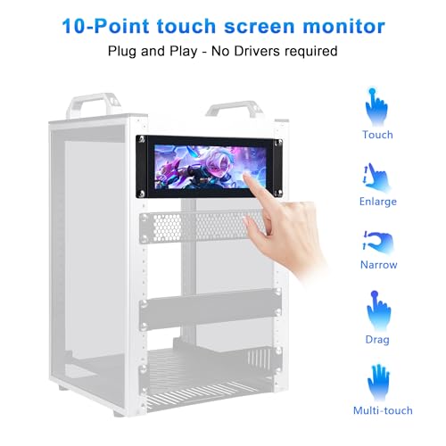 Image of 7.84 Inch 2U Rack Mount Touchscreen Monitor,1280x400 IPS Secondary Display with Speaker, Compatible with DeskPi RackMate T0 /T1 /T2 /T0 Plus /T1 Plus /TL1, Tecmojo 4U /6U /9U /12U 10inch Server Rack Cabinet