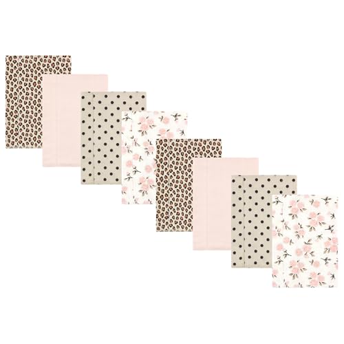 Image of Hudson Baby Cotton Poly Flannel Burp Cloths Multipack, Neutral Pink Floral 8-Pack, One Size