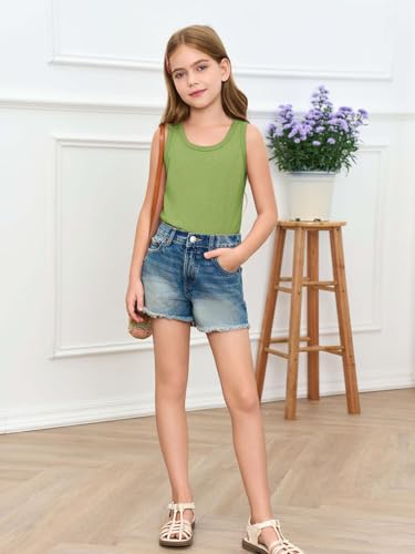 Image of Haloumoning Girls Tank Tops Kids Summer Crewneck Sleeveless Shirts Dancewear 5-14 Years