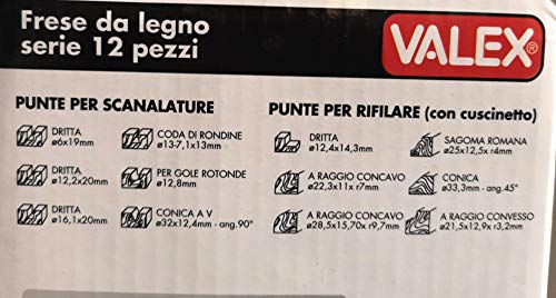 Set da 12 pezzi di frese da legno in acciao e