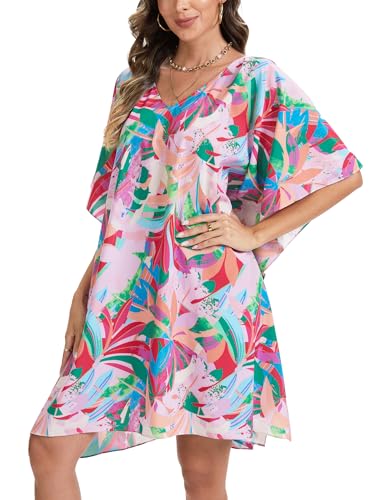 Moss Rose Beach Kaftan Dresses for Women V Neck Summer Swimsuit Cover up Beach Vacation Clothing4