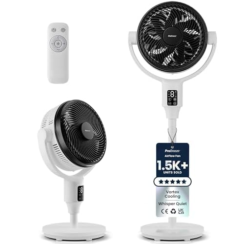 Pro Breeze® AirFlo Plus 44" (Extra wind power) Hybrid Pedestal Fan 29db Silent with Remote, Powerful Dual Blades, Multidirectional Vortex 135° Horizontal & 100° Vertical & Oscillating, 111-6
