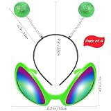 4Pcs Halloween Green Headband and Glasses Set Boppers Antenna Headband Rainbow Lens Sunglasses for Alien Theme Halloween Cosplay Party Supplies