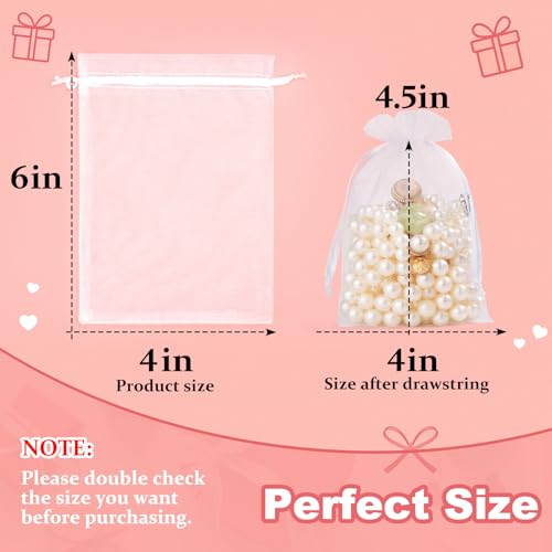 Crweety 50 Pack White Organza Bags 4x6 Inch, Small Mesh Gift Bags for Jewelry Sachet, Elegant Small Mesh Bag Drawstring for Candy Wedding Party Favor, Bridal Shower, Mothers Day &amp; Baby Shower