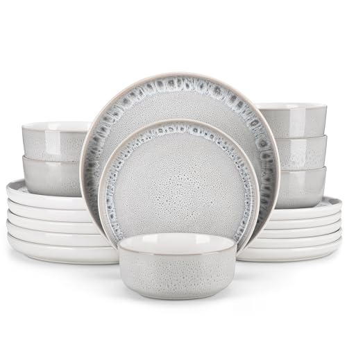 vancasso Snow Dinner Set- 18 Pieces for 6 People, Ceramic Plates and Bowls Set, Modern Elegant Style Dinnerware Sets, Dinner Service Set, Dishwasher and Microwave Safe, Beige