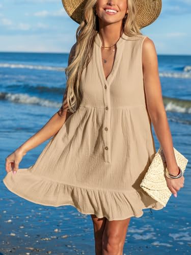 Image of CUPSHE Women Swimsuit Coverup 100% Cotton Ruffle Hem Beach Cover Up Dresses