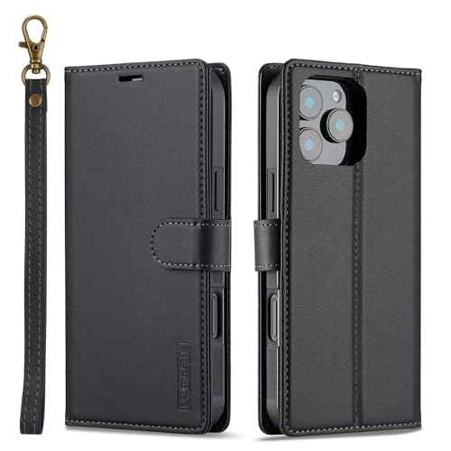 Étui iPhone 14 Plus noir avec portefeuille cuir amovible magnétique