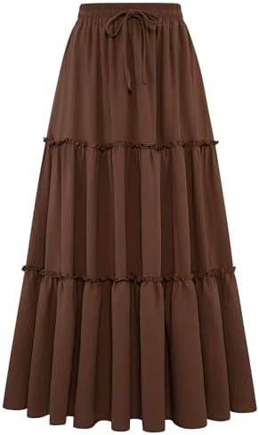 Arolina Women's Summer Maxi Skirt Trendy High Waist Pleated Ruffl...