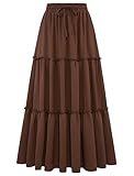 Arolina Women's Maxi Skirts Spring Summer Trendy Smocked Tiered Long Skirt High Waisted Loose Flowy Flared Boho Skirts L Brown