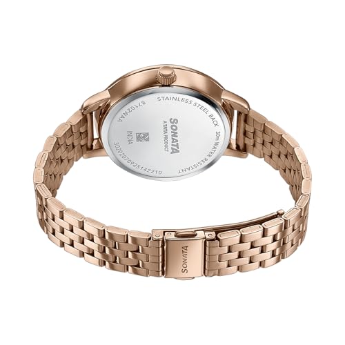 Image of Sonata Verve Quartz Analog with Navy Blue Dial Rose Gold Sheet Metal Strap Watch for Women - 87102WM01