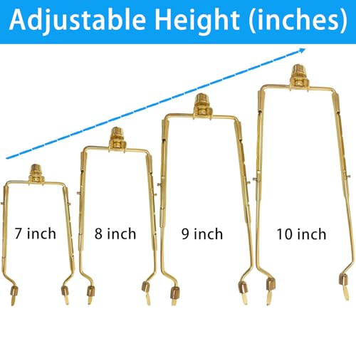 Image of Lamp Shade Harp Holder for Spider Lampshade,7 /8 /9 /10 Inch Height Adjustable,3 /8 inch Standard Saddle,E14 /E26 /E27 Light Base UNO Fitter Adapter Converter,Lamp Kit and Parts,Lamp Harp (Gold)