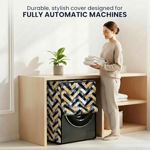 Image of Star Weaves Front Load Fully Automatic Washing Machine Cover for 8 Kg, 8.5 Kg, 9 Kg, 9.5 kg (Multicolor)| Waterproof & Dustproof Polyester Fabric with Zipper | Protection Cover | 63 x 63 x 93 cms