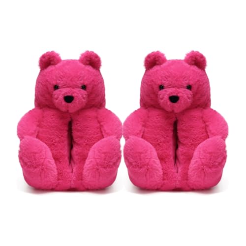Rose Red Teddy Bear Slippers,Cozy Women's Indoor Fuzzy Slippers Cute Animal House Shoes for Woman Teen Girls Ladies Mom Birthday Valentine's Day Gifts for Her