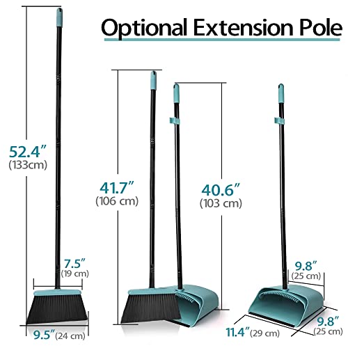 Jehonn Broom With Dustpan Combo Set, Long Handle Lightweight Indoor Broom Set, Upright Standing Dust Pan With Comb Teeth Store Sweep Set For Home Room Kitchen Office Lobby (Grey-Green) #TOP1