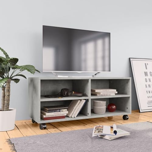 ShGaxin Mueble para TV con Ruedas, Mesa TV, Mueble TV Salon, Mueble Television, Mesa Television, Muebles De Salon, Mesa Salón TV, aglomerado Gris hormigón 90x35x35 cm