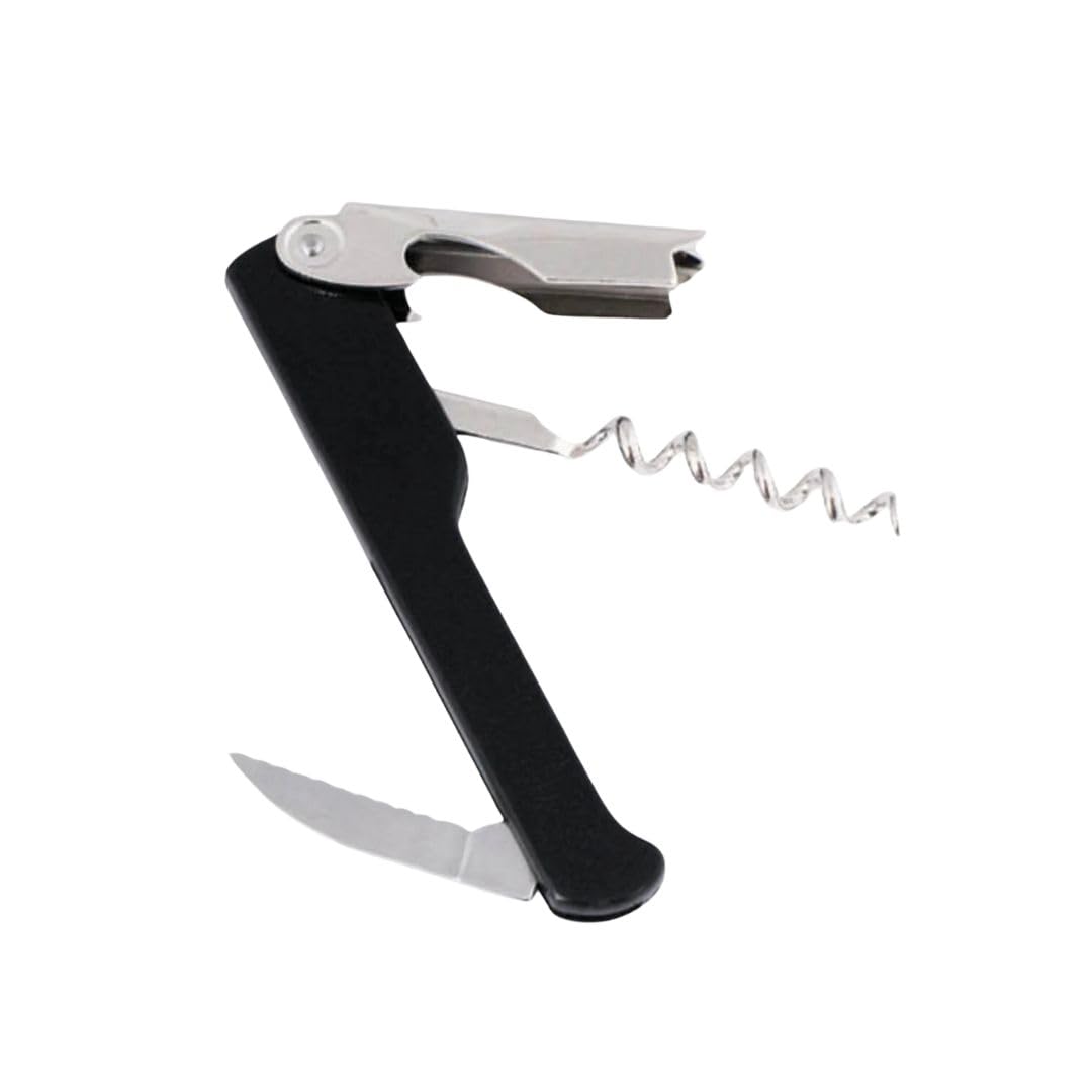 Soro Essentials- Stainless Steel Economy Waiter's Cork Screw with Foil Cutter Black Color- Corkscrew Wine Bottle Opener Multifunctional Bottles Opener Manual Wine Bottle Opener for Servers Bartenders
