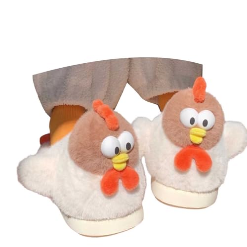 BIBOKAOKE süße 3D -Cartoon -Hühner -Pantoffeln Plüsch Hausschuhe bequeme rutschfeste Slipper mit dicker Sohle Winter Tier Baumwoll Pantoffeln Erntedankfest Urlaubsgeschenke