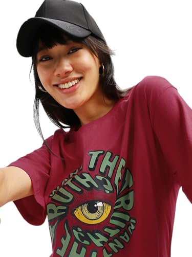 Image of JUNEBERRY Oversized Loose Baggy Fit Drop Shoulder Half Sleeves Pure Cotton Want The Truth Swan White & Viva Magenta Graphic Printed Cool Boyfriend T-Shirt for Women