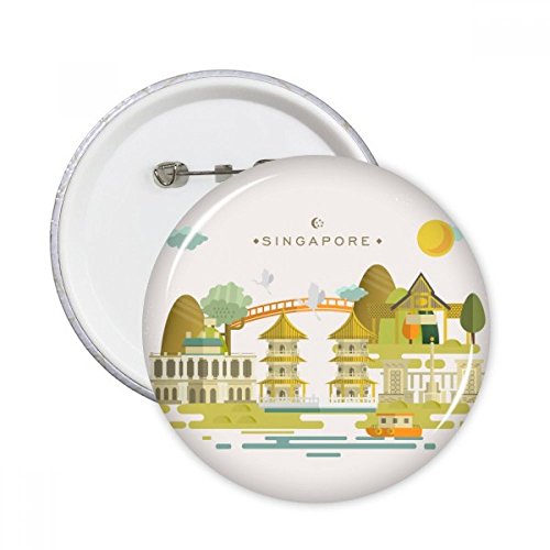 Singapour ronde traditionnelle Pagode Point de repère Pins Badge Bouton Décoration 5pcs