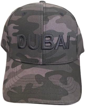 Dubai Souvenir Unisex Baseball Cap, Camouflage Black/Kaki with Embroidery, 100% Heavy Brush Cotton, 6 Panel Cap with Metal Belt Buckle Closure