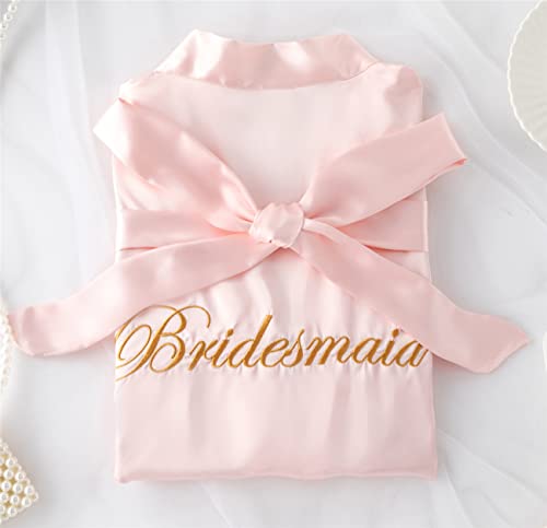 Image of Super Shopping-zone Women's Pure Bride Robes Embroidery Bridesmaid Robes Bridal Party Kimono Robe Wedding Sleepwear