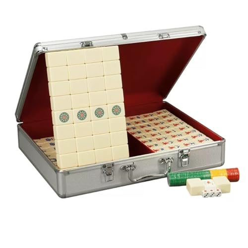 Juego de Mahjong chino con 144 fichas en caja de aluminio miniatura 1