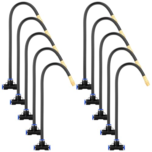 Zonon 10 Pcs Brass Misting Nozzles Tee with 12" Built in Hose for 0.32"/8 mm Tubing 360 Degree Rotation Adjustable Water Mister Nozzle Thread Sprayer Misting Part Accessories for Patio Outdoor Cooling by Zonon - Used condition - US$14.48