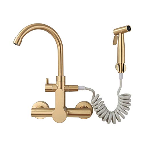 Robinet de cuisine mural en cuivre avec pistolet à levier simple pour un lavage ciblé