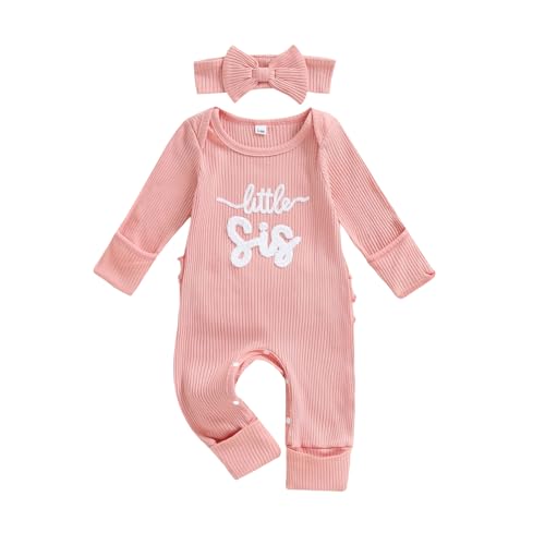 Image of allshope Infant Baby Girl Fall Outfit Sweatshirt Romper Little Sister Lil Sis Long Sleeve Jumpsuit Newborn Clothes
