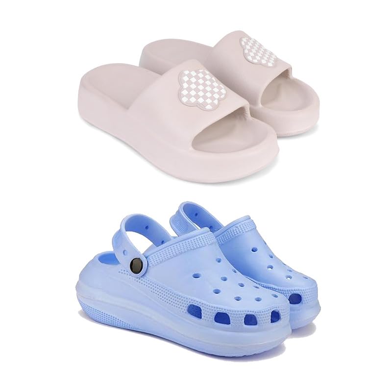 WINGSCRAFT-Premium Comfortable Regular Wear Women Slider with Clogs Sandal for Womens & Girls-Combo(2)-O14-OO4-6 Blue (B0D1847182) Amazon Price History, Amazon Price Tracker