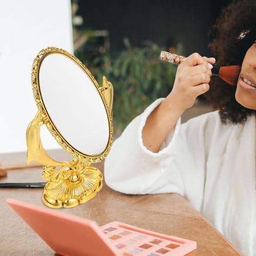 Espejo de maquillaje doble vintage de escritorio miniatura 4
